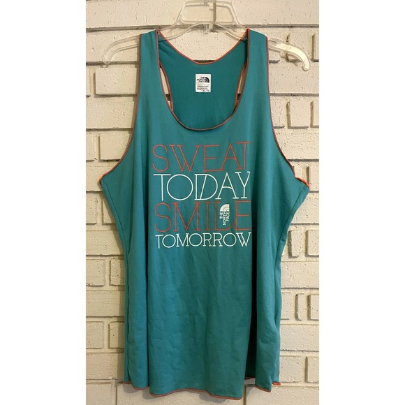 The North Face Tank‎ Top Womens Sz XL Blue Sweat Today Smile Tomorrow Sleeveless - Picture 1 of 5